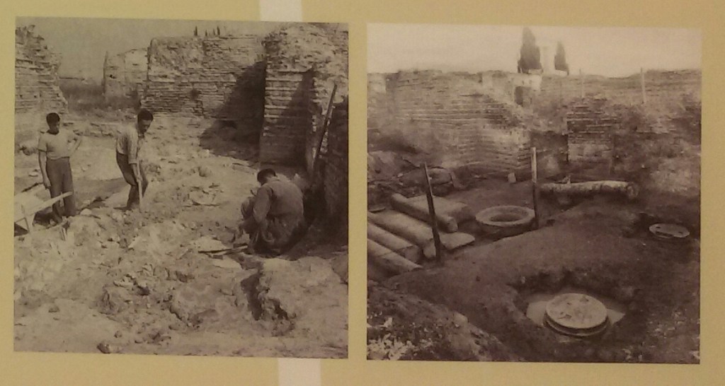 Foto d'epoca in corso di scavo del crollo delle pareti in opus sectile